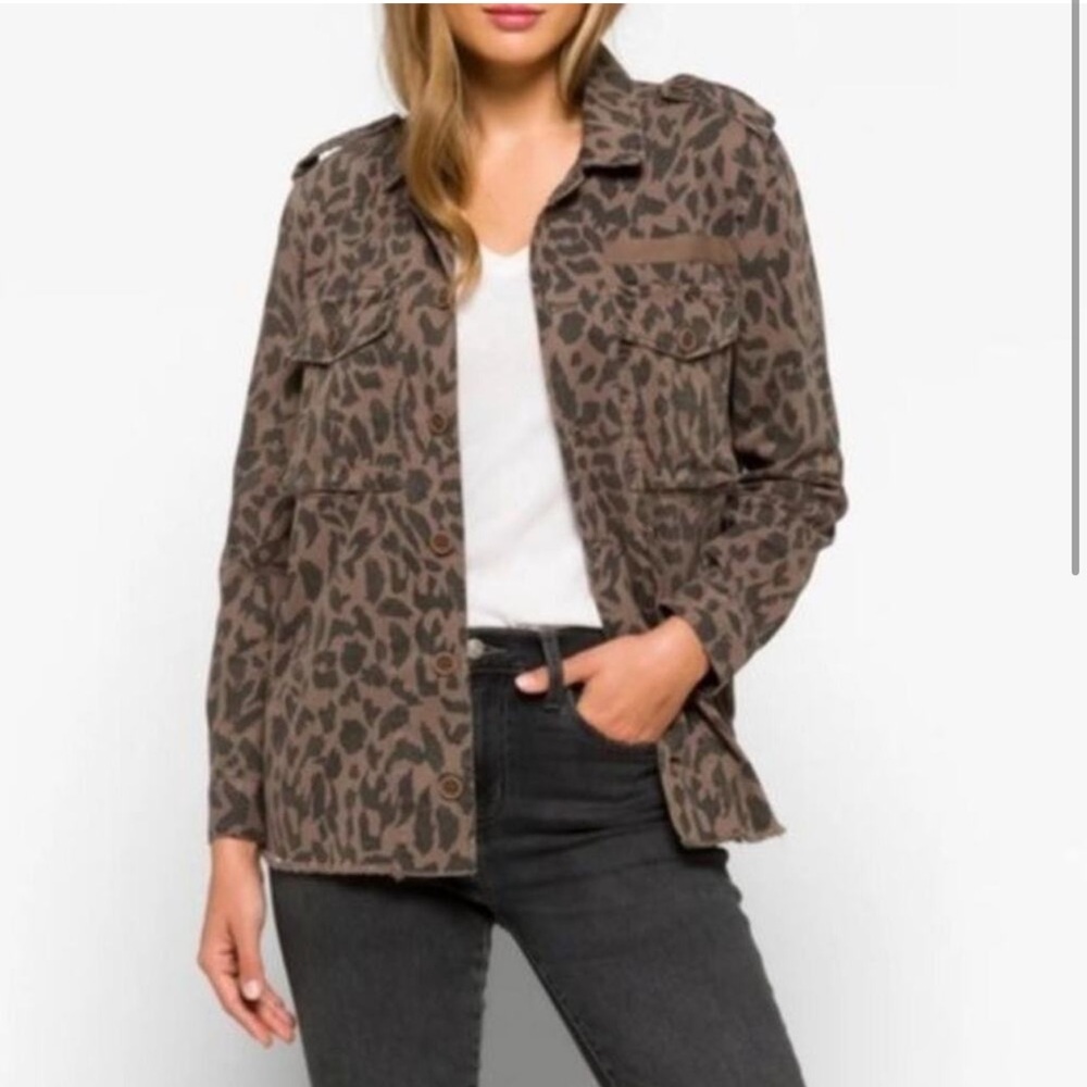 Pistola Jagged Leopard Print Utility Jacket Cotton Animal Print Coat Small NWT